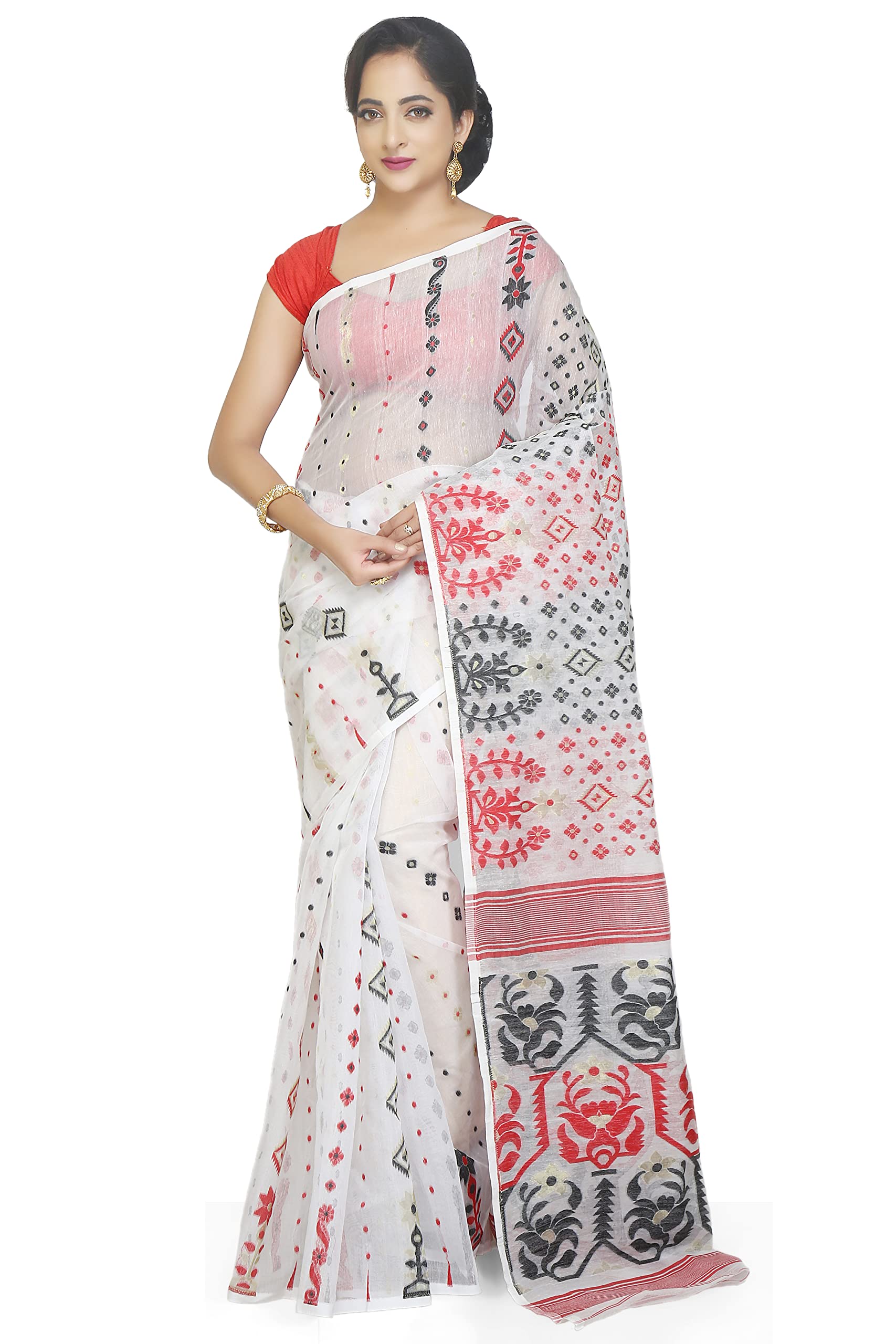 BENGAL HANDLOOM Exclusive Women's Cotton Silk Soft Dhakai Jamdani Sarees, Multi