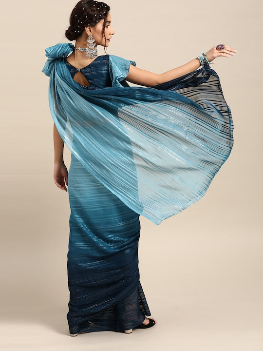 Calm Blue and Silver Sleek Saree