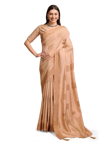 DOI MOI Pure Maheshwari Silk Beige Colour Hand Dyed Banarasi Sari for women with unstitched blouse piece(MAHESHWARISILK_1013)