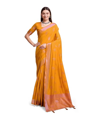 DOI MOI Pure Maheshwari Silk Mustard Colour Hand Dyed Banarasi Sari for women with unstitched blouse piece(MAHESHWARISILK_1017)
