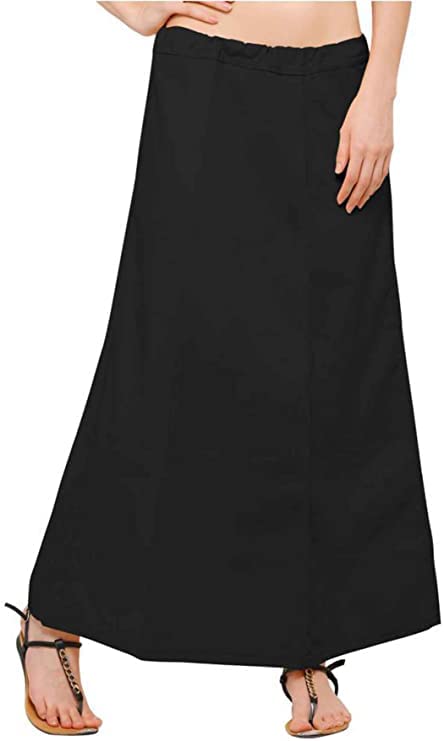 E - Ezra Ari Womenâ€™s Readymade Cotton Floor Length Free Size Sari Petticoat Underskirt Slips for Indian Sarees (Black)
