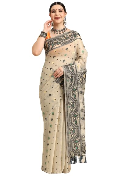Enthone Women's Pure Cotton Jamdani Saree (Black)