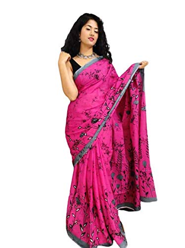 Hand block Printed Cotton mulmul Sari With Blouse Piece (MULTI-CO LOUR_Free Size)