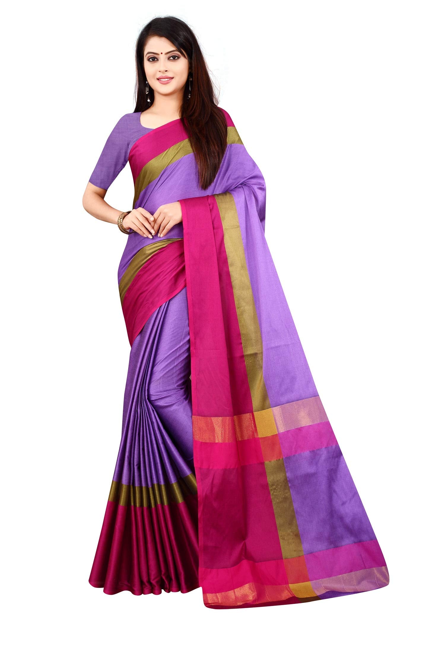 Leriya Fashion Soft Cotton & Silk Saree For Women Half Sarees Under 349 2020 Beautiful For Women Saree free size with blouse piece (Purple)