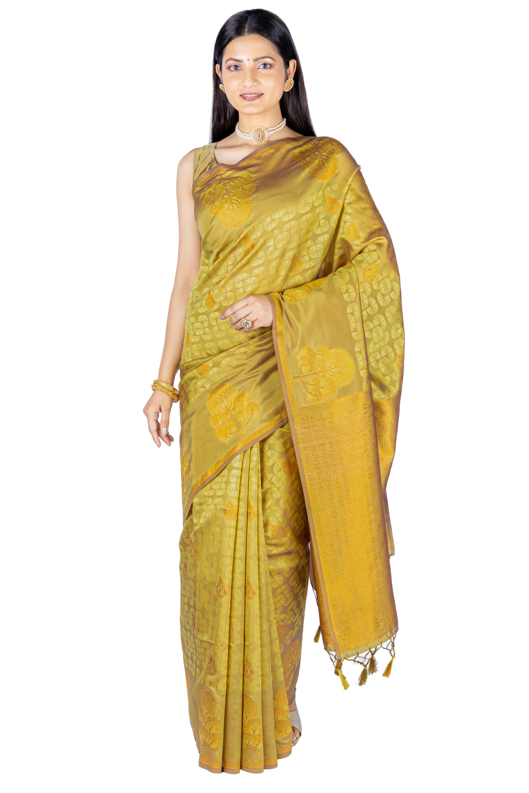 MIMOSA Women's Woven Design Kanjivaram Style Art Silk Saree With Blouse Piece : Sa00001762Gdfree, Gold