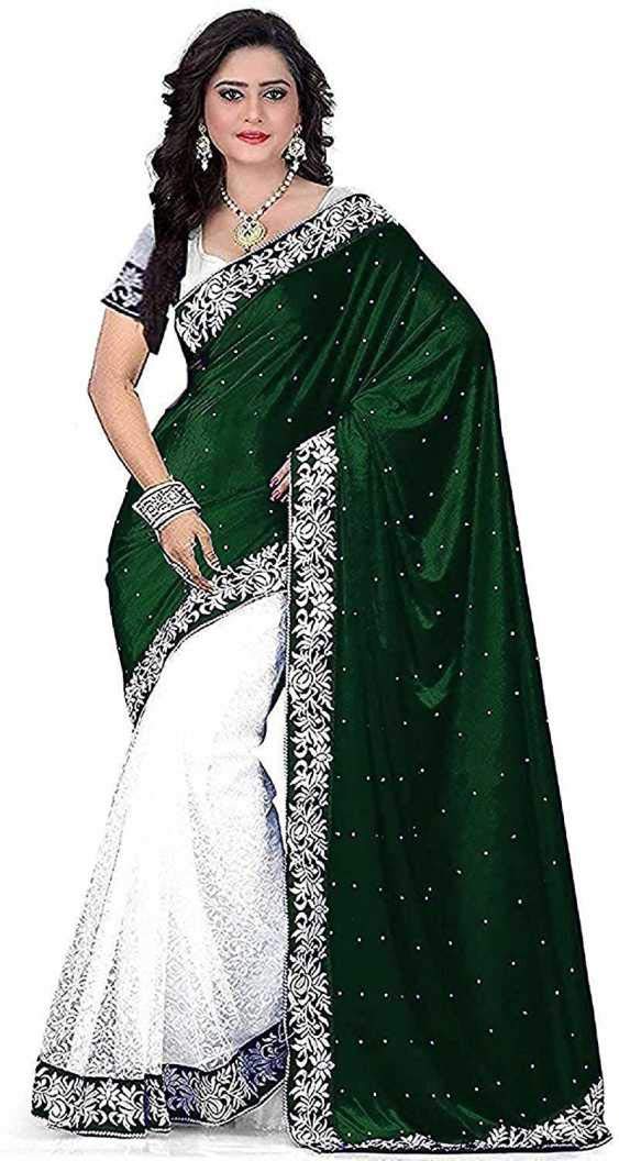 Market Magic World Women's Velvet Saree With Blouse Piece (Mmw_Velvet_Green_Free Size_Green)