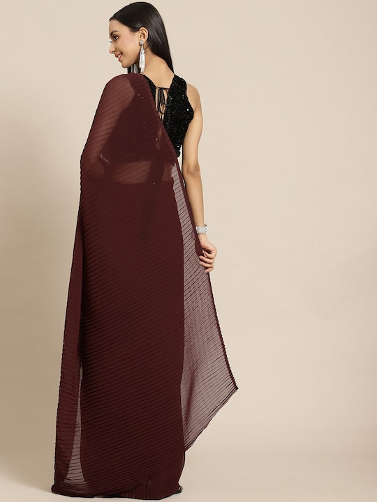 Maroon Pleated Georgette Saree