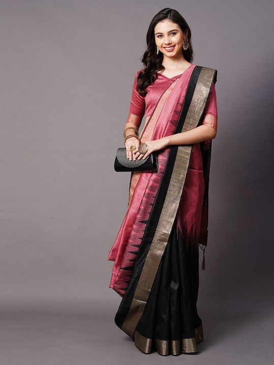 Mauve & Gold-Toned Silk Cotton Banarasi Saree