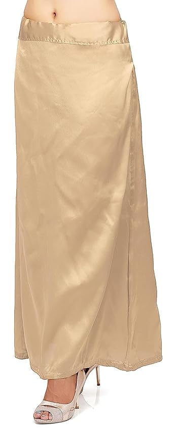 ONLINE GENERATION Women's Satin Petticoat Saree Underskirt, Sari Satin Silk Petticoat Underwear Skirt, Saree Shape Wear Dress, Free Size (Beige)