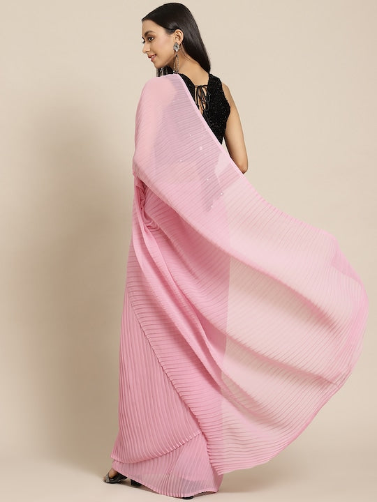 Pink Pleated Georgette Saree