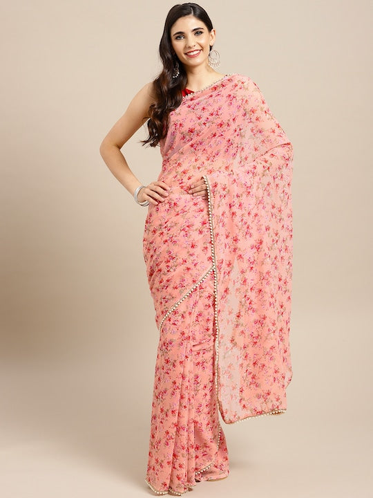Pink Printed Saree