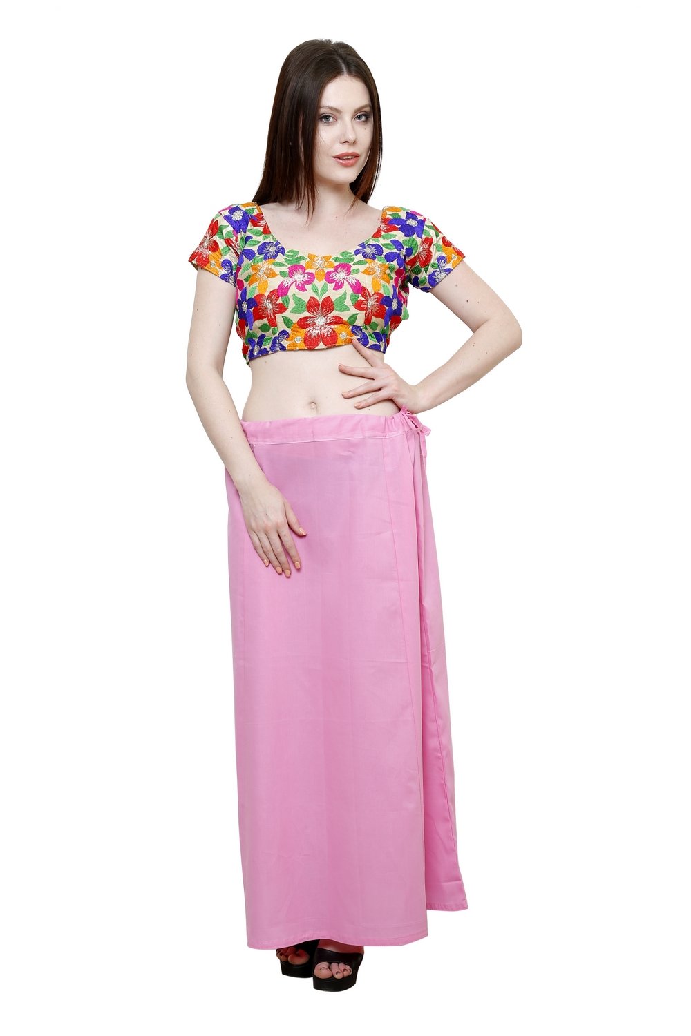 Pistaa's Women's Cotton Pastle Inskirt Saree Petticoats (PTCPP, Pink, Free Size)