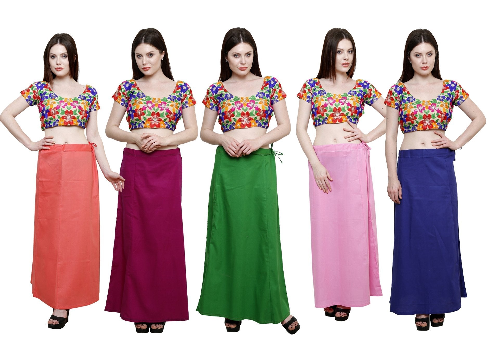 Pistaa's combo of Women's Cotton Peach, Magenta, Pak Green, Pastle Pink and Purple Color Best Indian Readymade Inskirt Saree petticoats