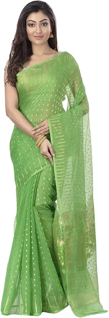 Piyari Fashion Womens Self Design Bollywood Cotton Silk Jamdani Saree Without Blouse Piece (Green)