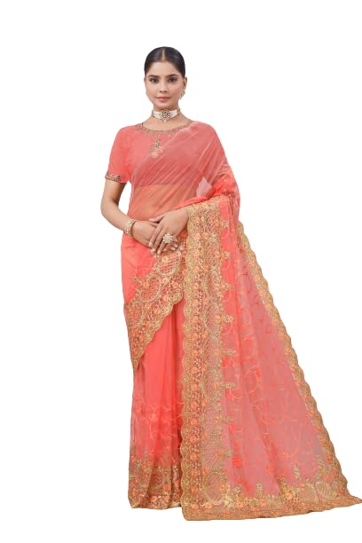 Radhe Radhey Women's New Georgette Embridered Sari With Unstitched Blouse Piece(Free Size)â€¦ (Green)