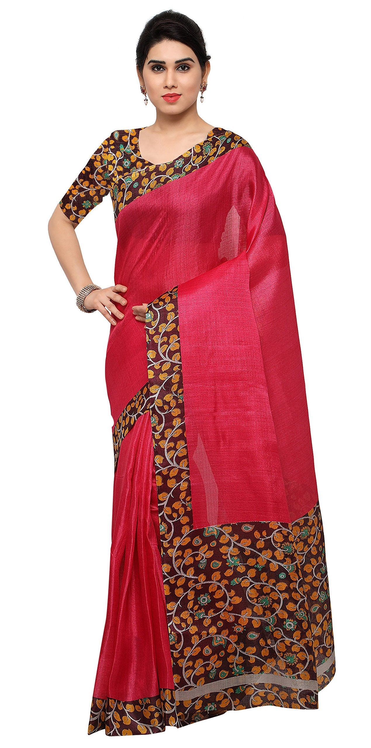 Rajnandini Women's Tussar Silk Saree with Blouse Piece (JOPLNB6004A_Pink_Free Size)