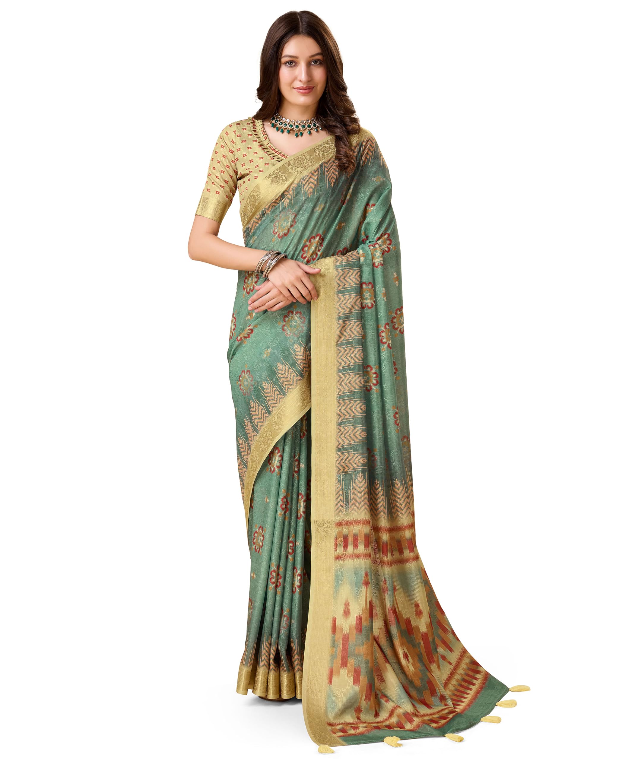 Rekha Maniyar Women's Jacquard Digital Printed Saree With Unstitched Blouse(RUHANI_1007_NS)