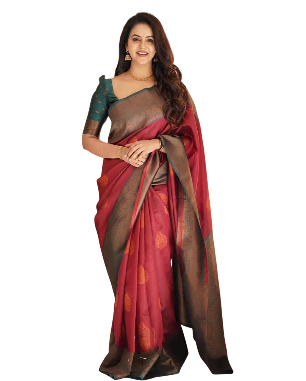SGF11 Women's Kanjivaram Soft Lichi Silk Saree With Blouse Piece (Light Blue Pink)