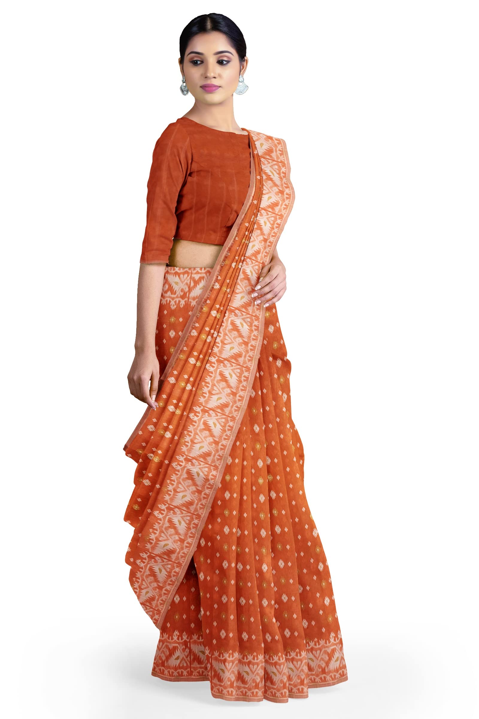 Saree Niketan Women's Traditional Bengal Cotton Silk Dhakai Jamdani Saree. (Green)