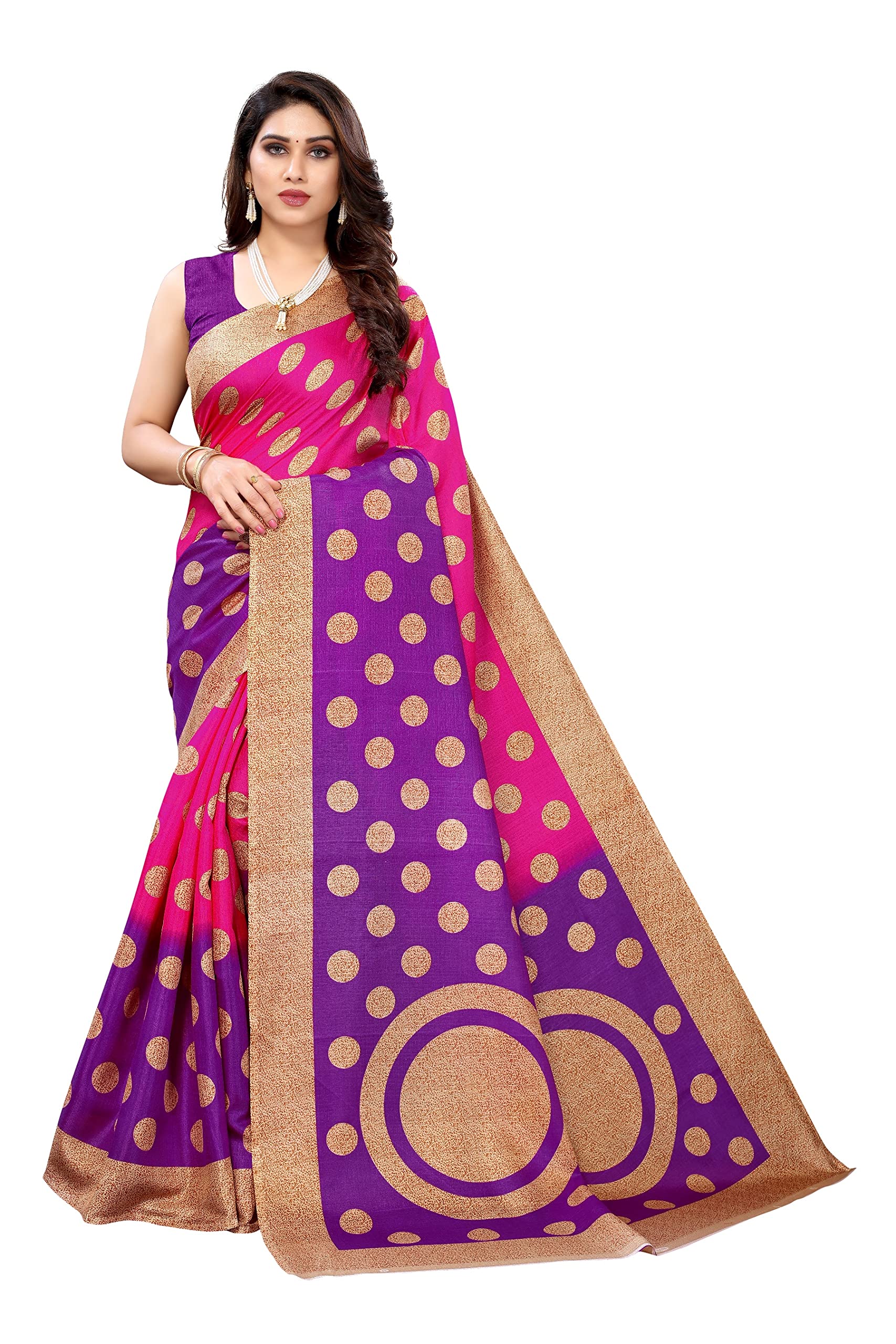 Tarshika Womens Art Silk Printed Saree With Blouse Piece(ALIFA PINK_Free Size)