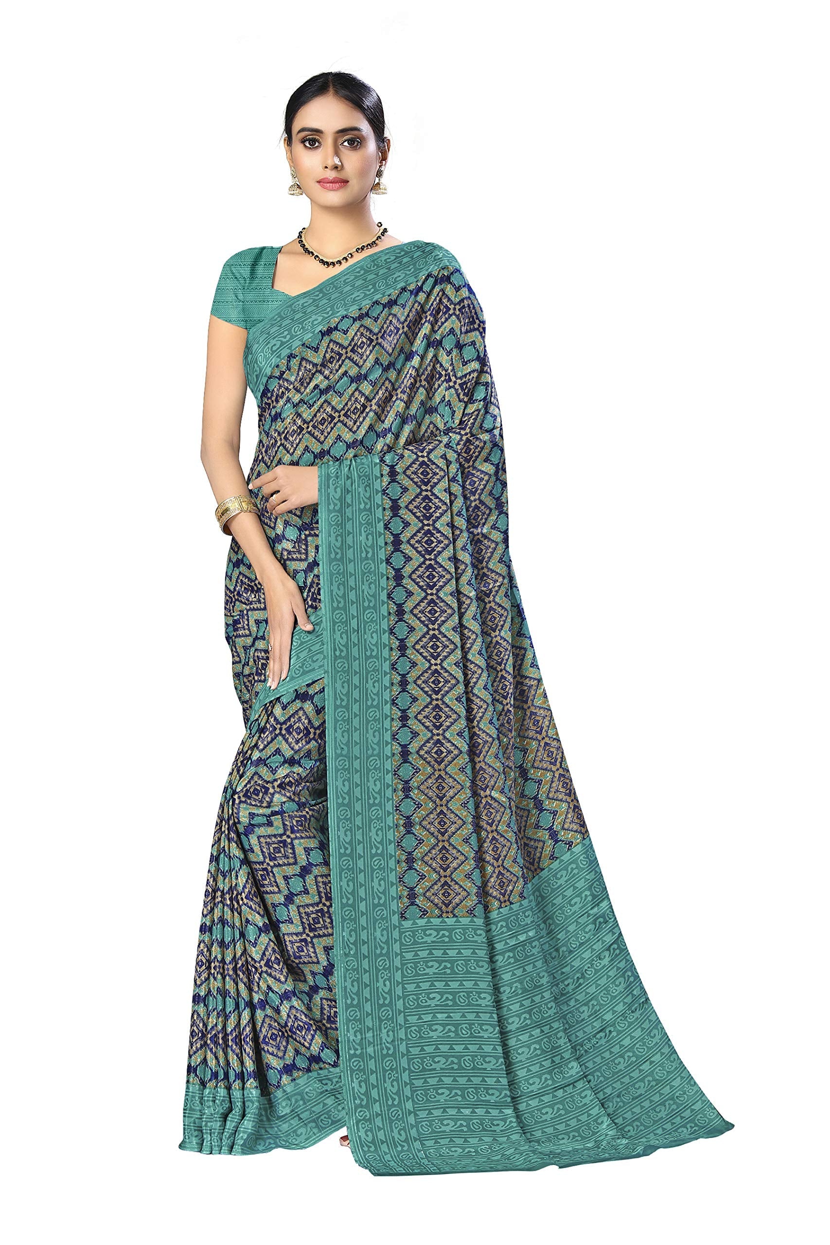 Vimla Women's Multi Crepe Silk Uniform Saree with Blouse (Multi; 1311_AC_Free Size) With FREE Henna Hair Color (Black)