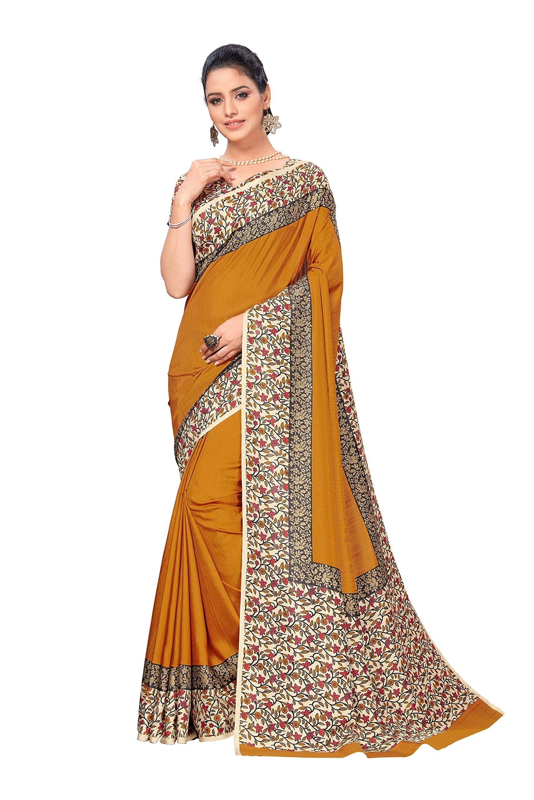 Vimla Women's Mustard Malgudi Art Silk Uniform Saree with Blouse Piece (Mustard; 2123_Free Size)