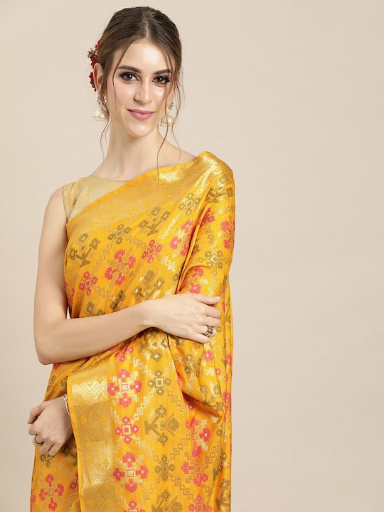 Yellow Silk Blend Woven Design Kanjeevaram Saree