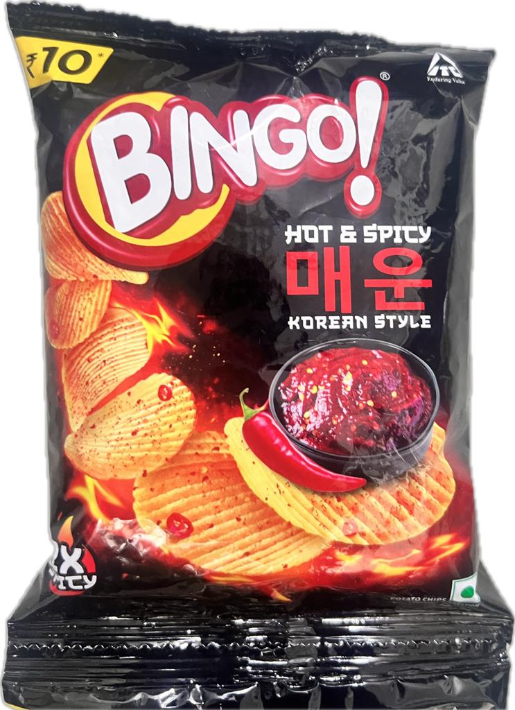 50x BINGO Hot & Spicy Korean Style Chips - 60GM - Pack of 50