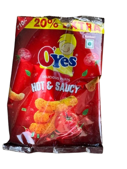 50x O'Yes Delicious Puffs - Hot & Saucy - 40g - Pack of 50