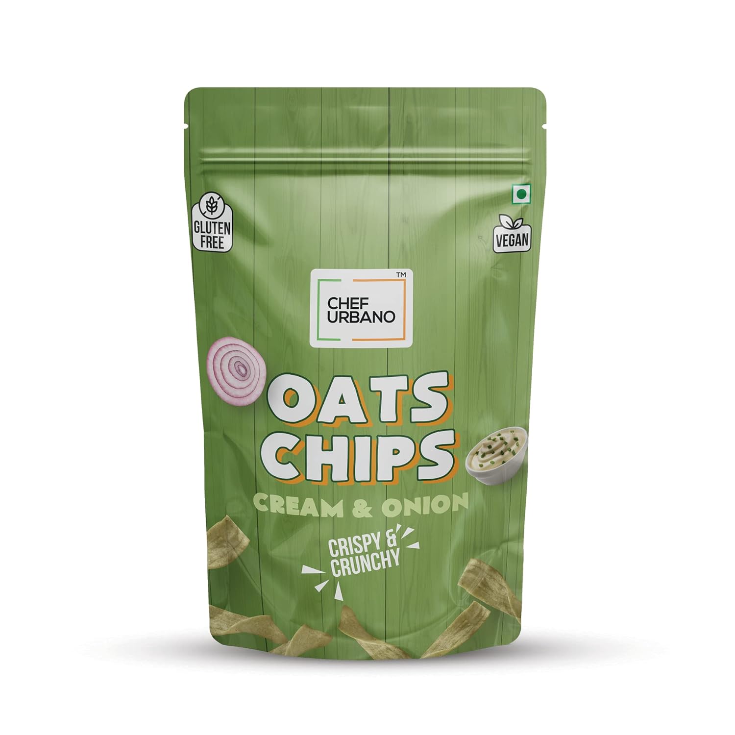 Chef Urbano Oats Chips Cream & Onion 85g | Gluten Free | | Vegan | Low GI| Crunchy Healthy Snacks | High Protein and Fiber Rich | Good for Diet | Good for Kids ( Pack of 50 )