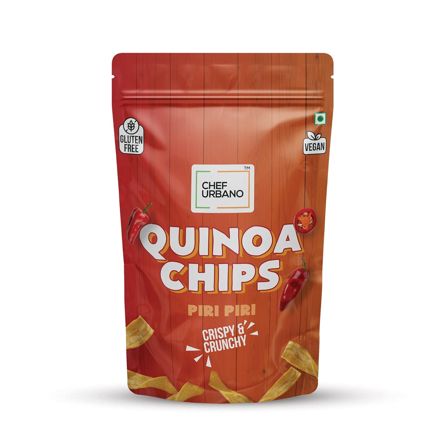 Chef Urbano Quinoa Chips Piri Piri 85g | Gluten Free | Vegan | Low GI| Crunchy Healthy Snacks | High Protein and Fiber Rich Good for Diet | Good for Kids (Pack of 50)