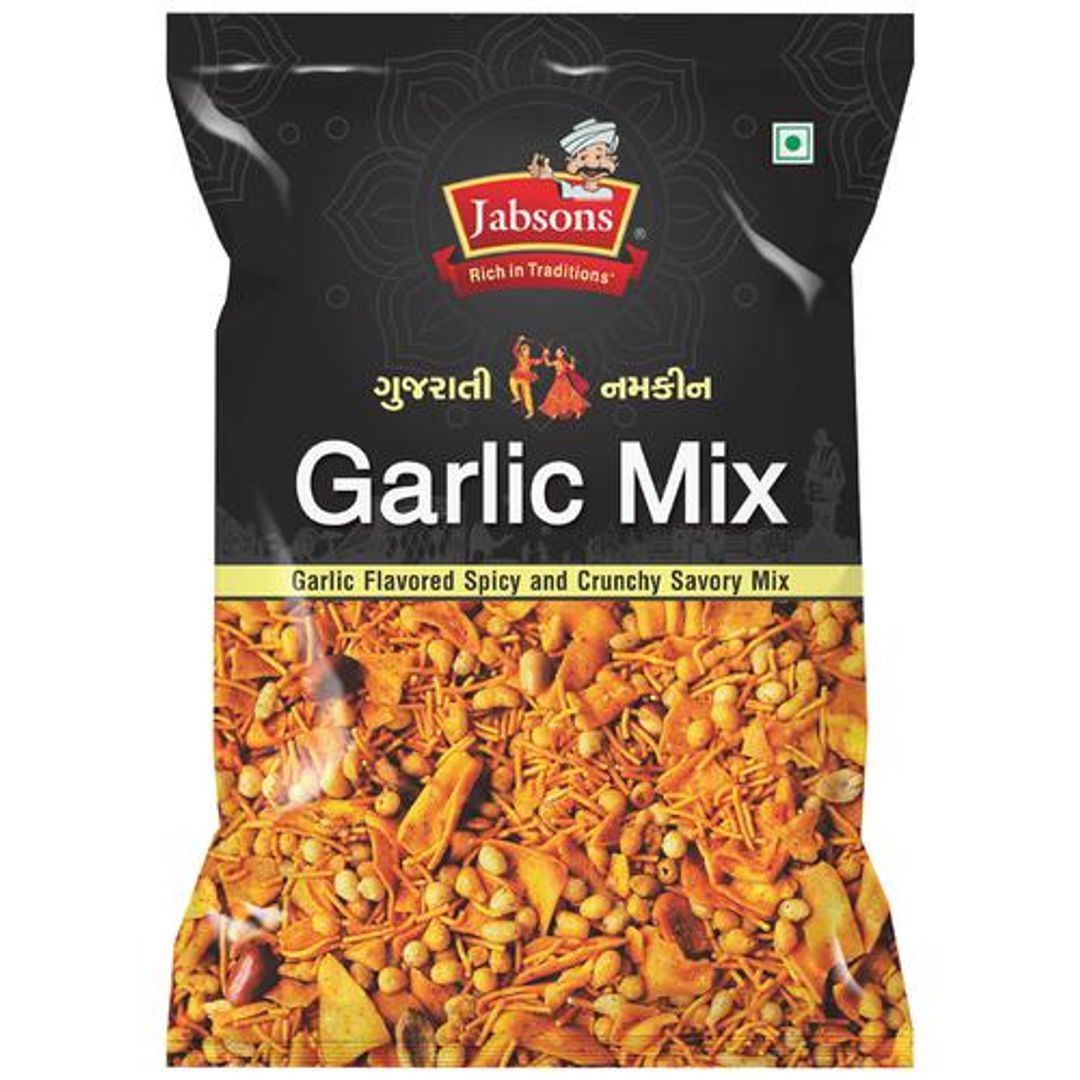 JABSONS Gujarati Namkeen - Garlic Mix, Spicy, Crunchy & Savoury Snack, 120 g