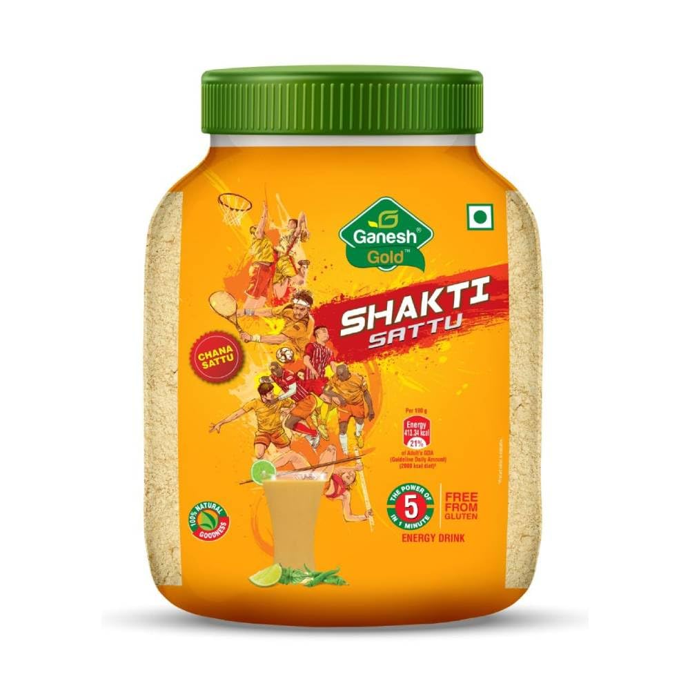 Ganesh Gold Shakti Sattu - 1kg Jar | Nutrient-rich Roasted Gram Flour | High Protein & Fiber