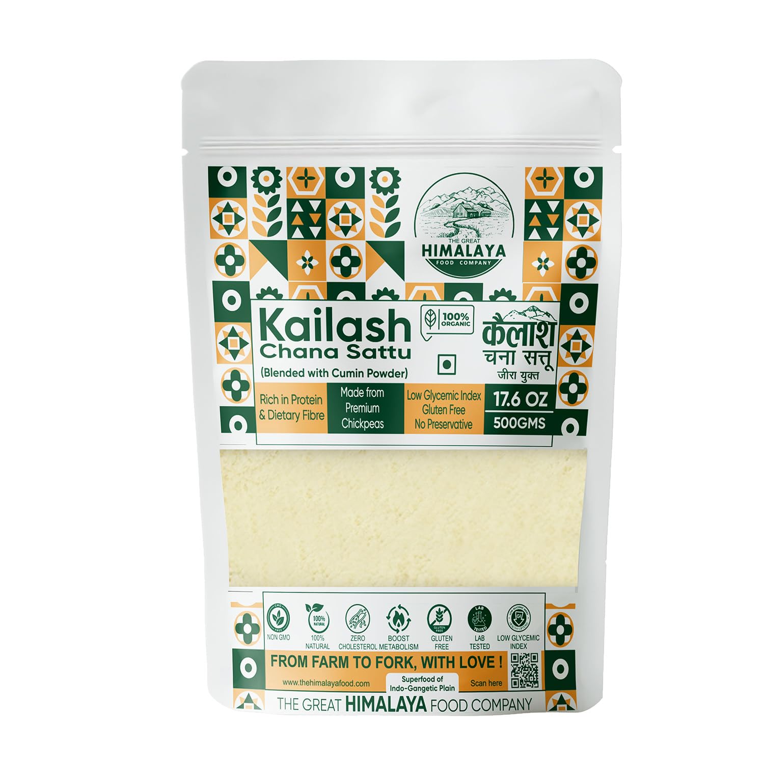 Great Himalaya Chana Sattu (500gm) | Blended with Roasted Cumin Powder |100% Natural and Authentic Whole Bengal Gram Flour | Rich in Protein & Fiber