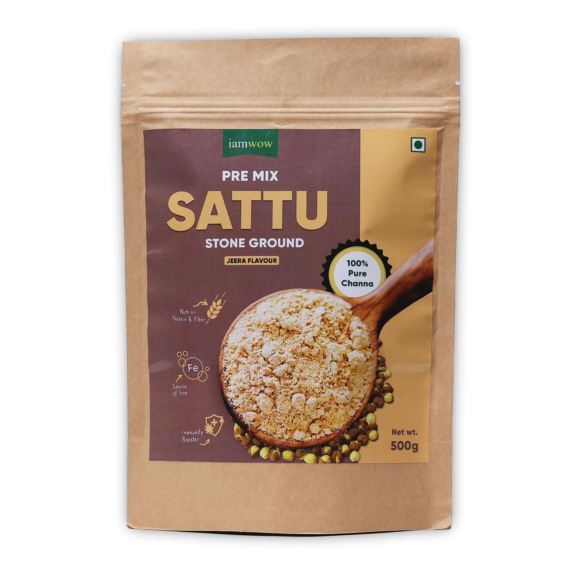 SATTU PREMIX - Jeera Flavour | Best Grade Channa | 100% Natural and Gluten Free | Sattu Drink Powder 500g | Healthy Drink | IMWOW