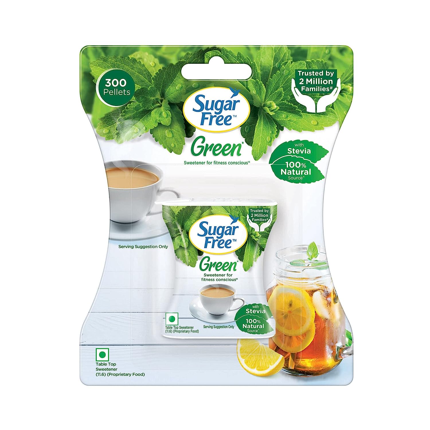 Sugar Free Green 100% Natural Sweetener and Sugar Substitute - 300 Pellets