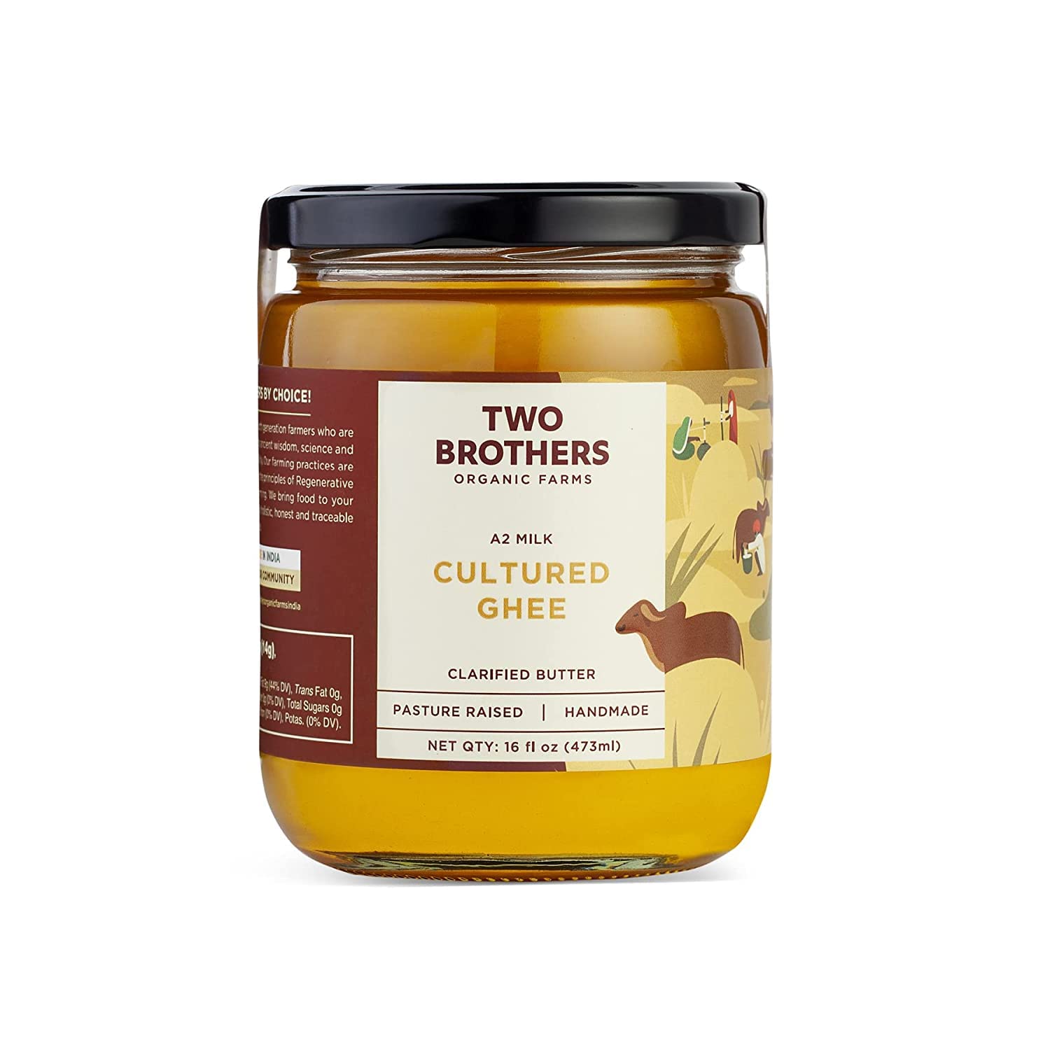 2x Two Brothers Organic Farms - A2 Ghee - Pack of 2 (500 ml each) | Cultured Cow Desi Ghee | Curd-Churned Bilona Ghee  | Grass-Fed A2 Gir Cow Ghee
