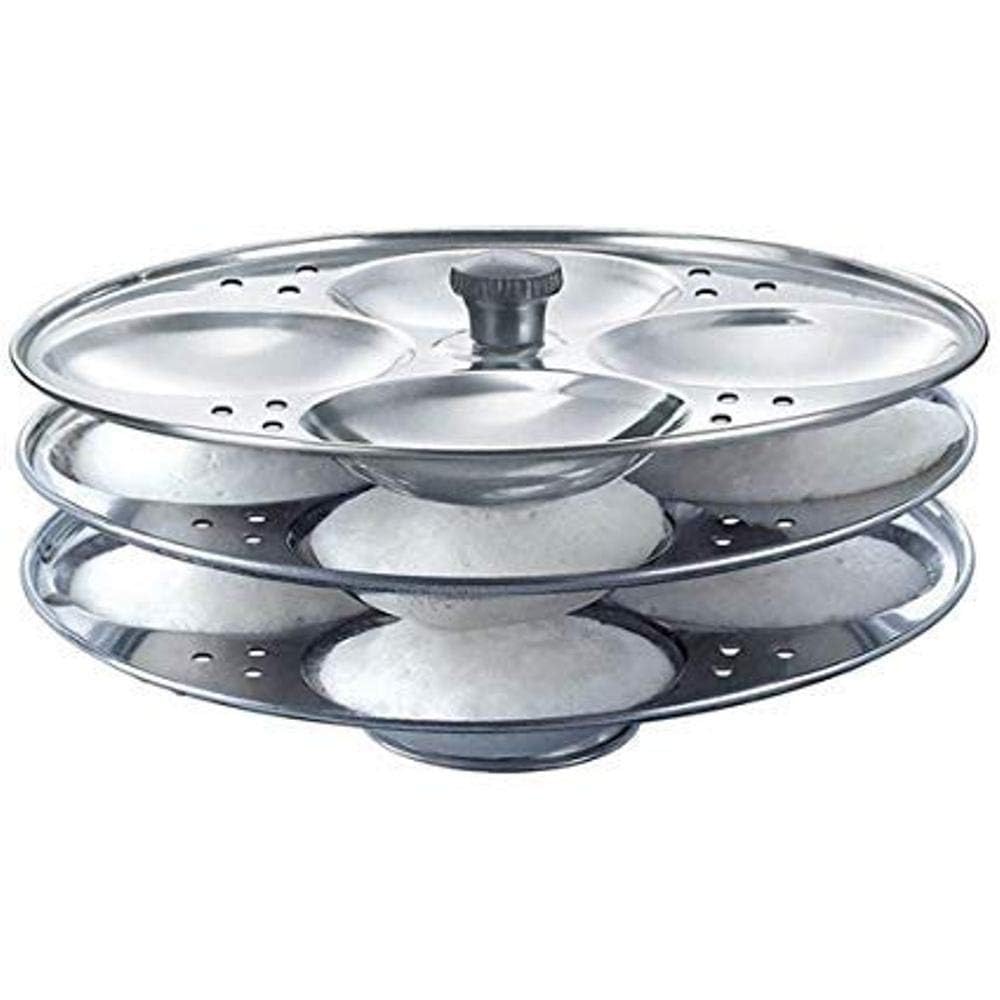 AADHIK Stainless Steel Non-Stick Idli Plates Idli Maker| Idli Stand with Holes for Pressure Cooker, 3 Plate