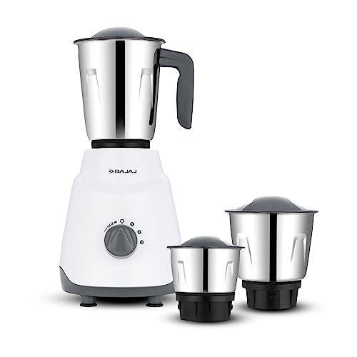 Bajaj Ninja Series Contempo 500W Mixer Grinder|3 Stainless Steel Jar|DuraCut Blades by Bajaj|2-in-1 function blade| Pulse Mode| 2 Warranty by Bajaj| Grey (Indian Plug)