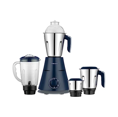 Bajaj Ninja Series Trinity 750W 4 Jar Mixer Grinder| DuraCut Blades by Bajaj|Powerful 750W Titan Motor| 3-SS Jars & 1 Juicer Jar| 5-Yr Warranty by Bajaj| Royal Blue (Indian Plug)