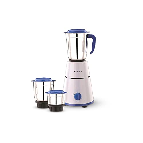 Bajaj Pluto 500W Mixer Grinder with 2 in 1 Function Blade, 3 Jars, White (Indian Plug)