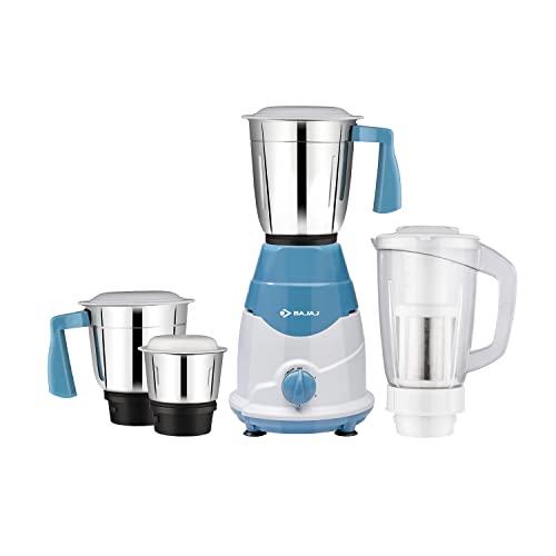 Bajaj Rex DLX 750 W 4 Jars Mixer Grinder, White and Blue (Indian Plug)