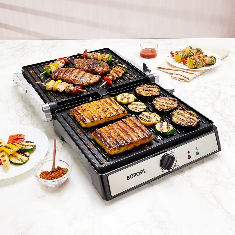 Borosil Super Jumbo Grill Sandwich Maker | Can Make 4 Sandwich At a Time | 2000W Electric Toaster Maker | Non-Stick Coating Plates Opens to 180Â°, BPA & PTFE Free | Power Indicators | 2 Year Warranty