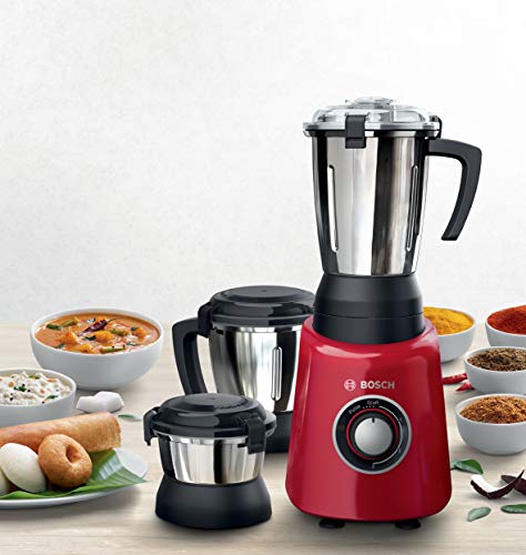 Bosch TrueMixx Radiance Mixer Grinder 600 Watt, 3 Jars - MGM4334RIN, Red (Indian Plug)