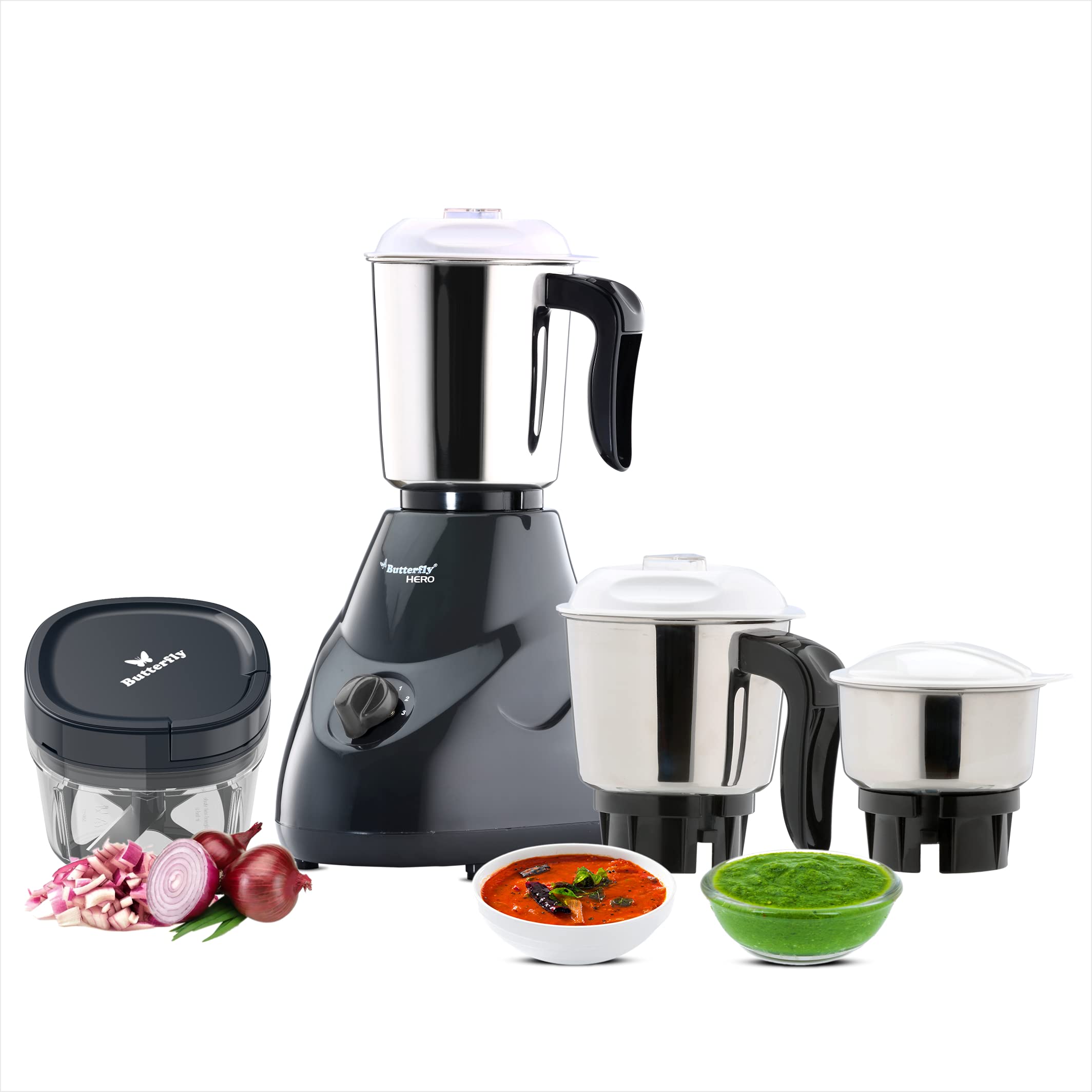 Butterfly Hero 500W Mixer Grinder And Vegetable Chopper, Grey - 500 Watts