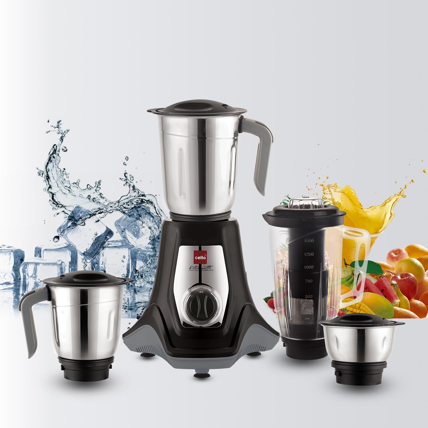 Cello Hercules Mixer Grinder 750W, Black- 2 Year Warranty (Wet Jar with Lid- 1.2 L; Dry Jar with Lid- 1L; Chutney Jar with Lid- 500ml; Juicer Jar Capacity- 1500ml; Spatula)