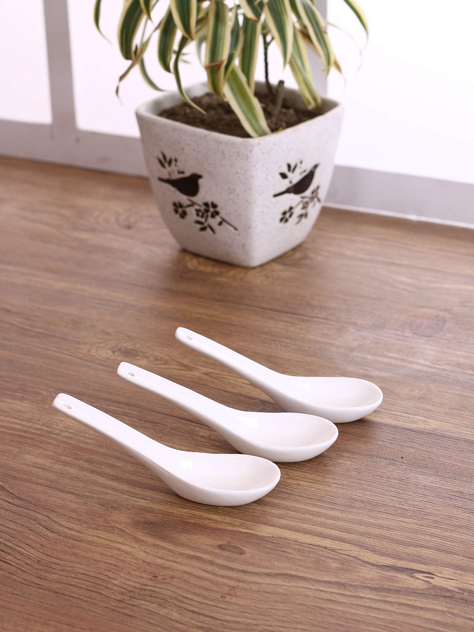 Clay Craft Basics White Fine Ceramic Soup Spoons (Set of 4) of 13.4 cm