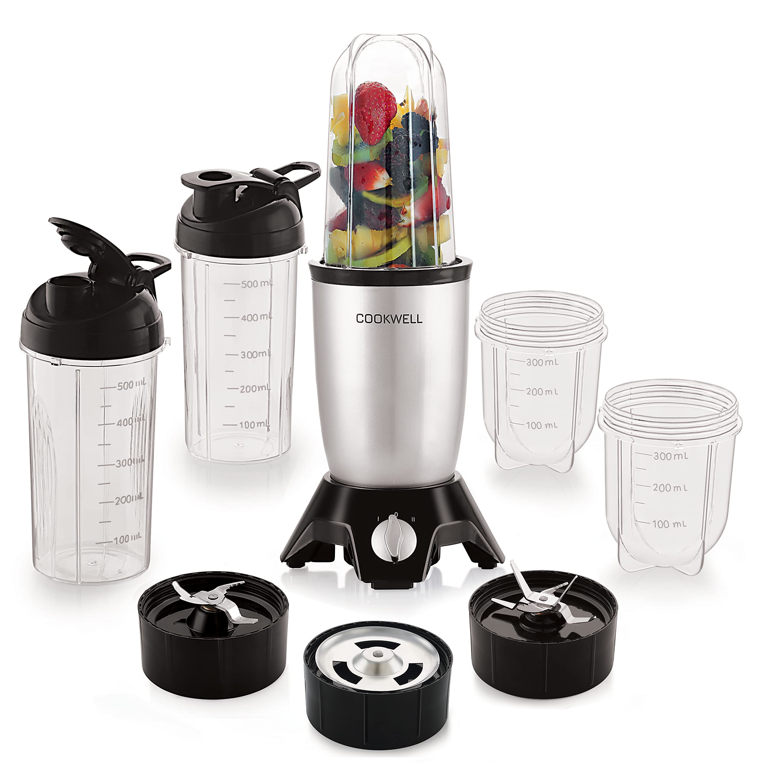 Cookwell Bullet Mixer Grinder (5 Jars, 3 Blades, Silver) (Indian Plug)