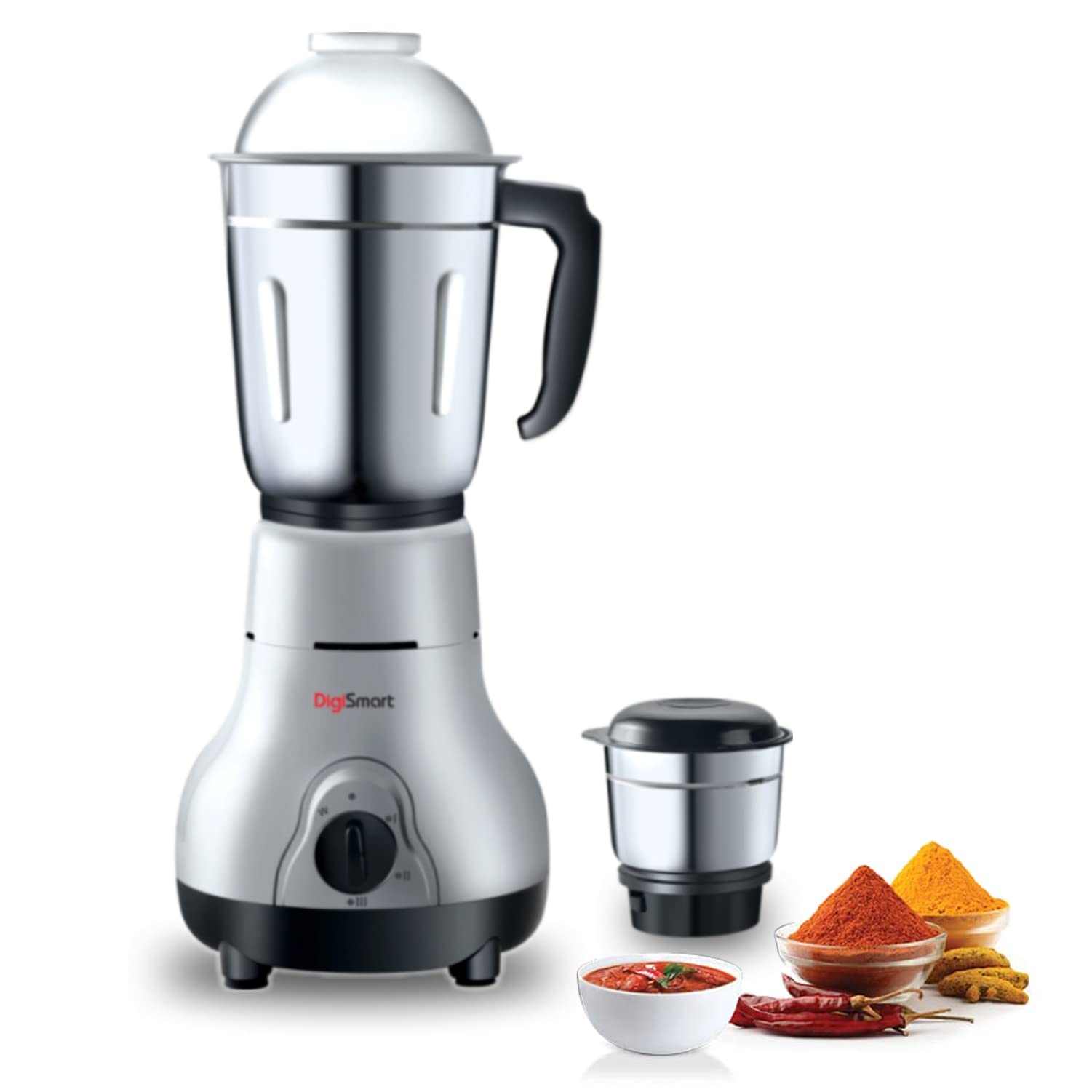 DigiSmart Kitchen Mate Powerful 600 Watt Mixer Grinder (Gray and Black) | 2 Jar | Comes With 2 Year Warranty (BLACK & GRAY)