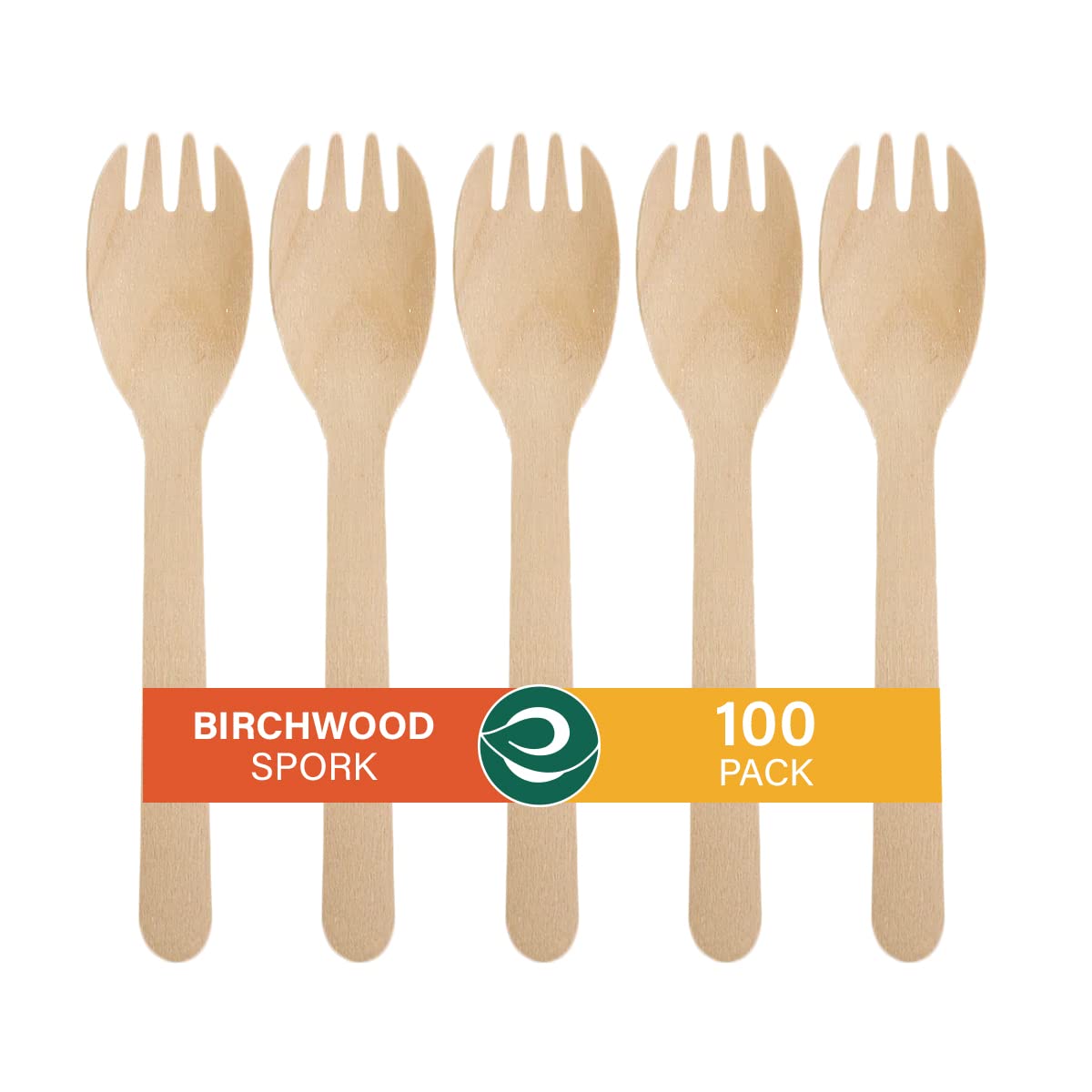 ECO SOUL [160mm, 50 Pack] Disposable Sporks | Wooden Dining Flatware | Ideal for Kids Birthday, Wedding & Party